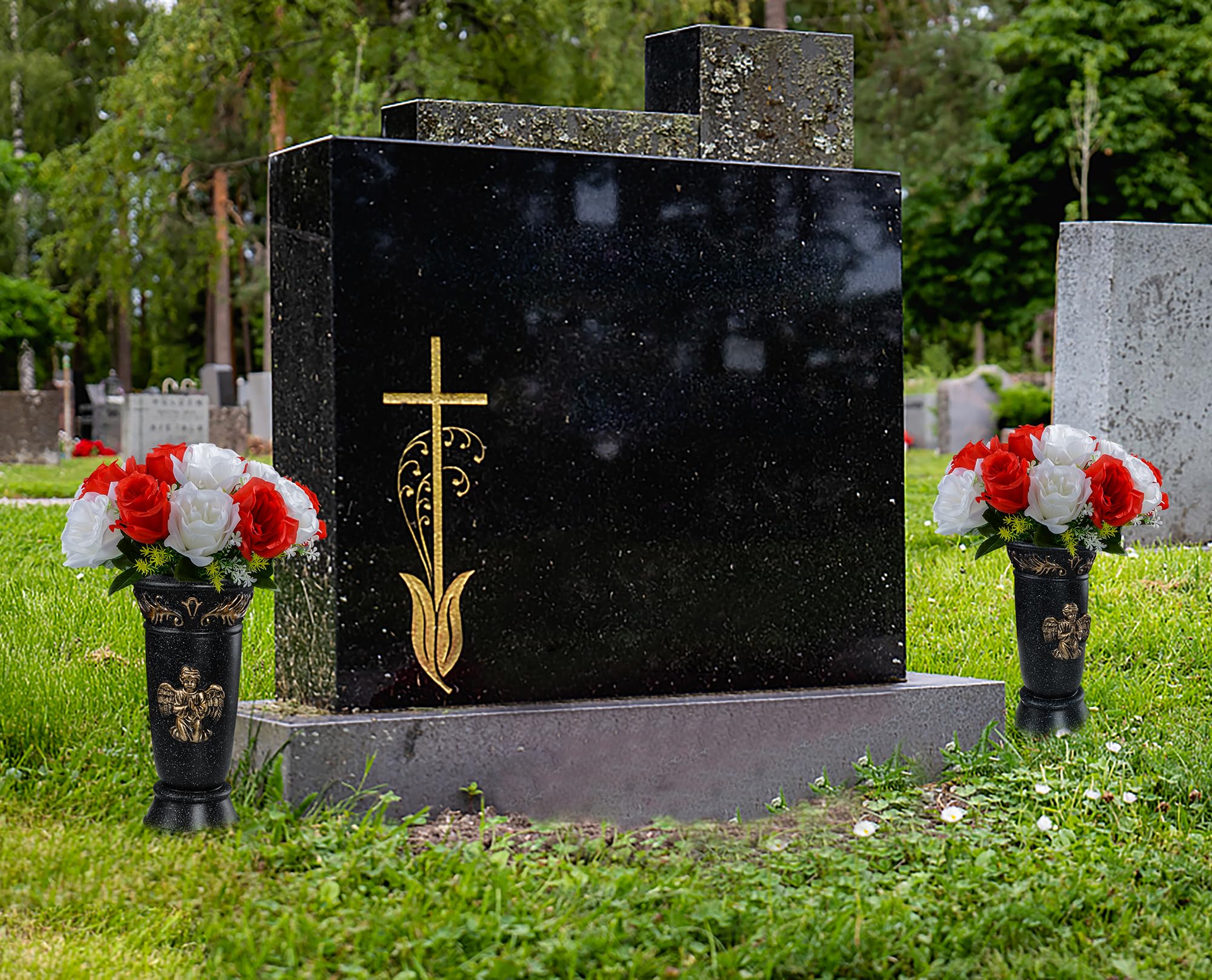 Amazon.com: AOFOX Resin Vase, 2 Pcs Black Angel Cemetery Flower